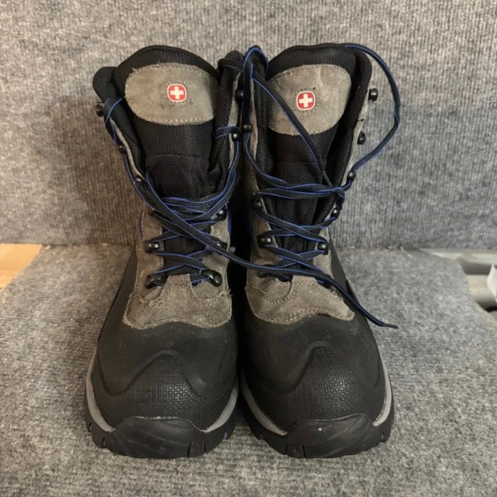 Wenger Mens Waterproof Hiking Boots Grey Suede Black Rubber High Top Lug Sole 11